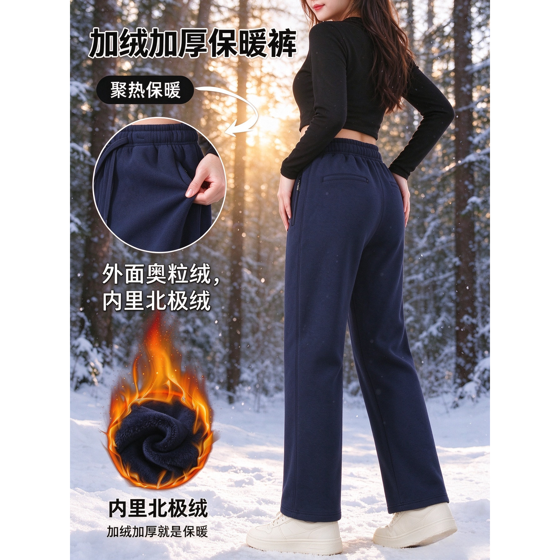 冬季奥粒绒加厚保暖直筒休闲裤女