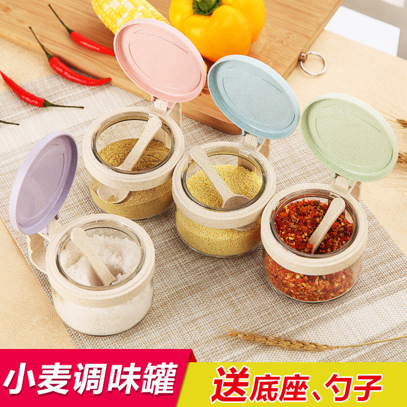 快媳妇厨房调味料瓶玻璃调料罐小麦秸秆有盖带小勺调味盒盐罐套装在类目 厨房/烹饪用具, 厨用小工具/厨房储物, 储物瓶罐/厨房储物器皿, 调味瓶罐中 - 来自Buy2taobao.com提供专业的淘宝代购服务