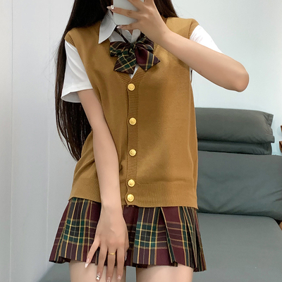 新品纯色无袖马甲学院风毛衣开衫