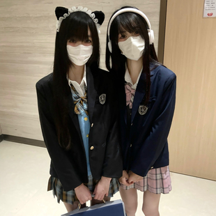 织野鹿jk制服正版西装外套秋冬校供感学院风绀色黑色西装套装女