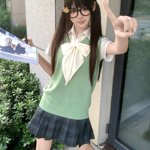 织野鹿原创jk正版套头毛衣V领背心马甲学院风内搭针织毛衣百褶裙
