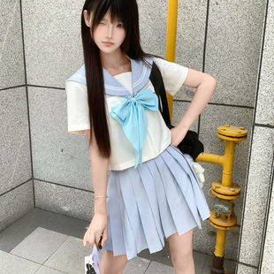 织野鹿jk制服原创正版海雾蓝基础款二本水手服短袖日系学院风套装