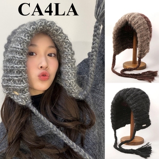 日本ca4la巴拉克拉法帽子羊毛冷帽针织护耳帽女秋冬季保暖毛线帽