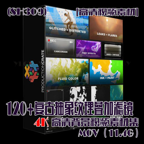 (SH309) 120+复古抽象纹理叠加滤镜4K高清背景视频素材合集 11G