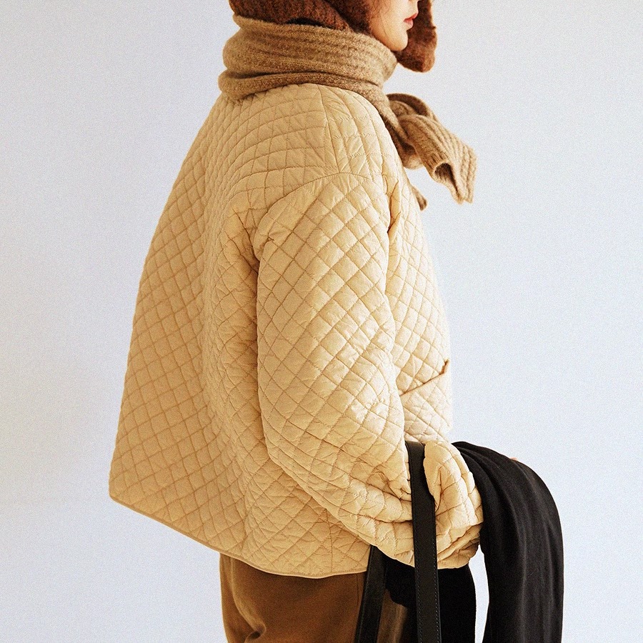 Recording日杂风夹棉外套菱格纹