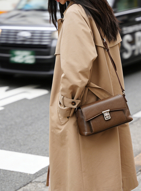 禾二HIR轻复古设计头层植鞣牛皮腋下单肩斜挎小方包真皮医生包