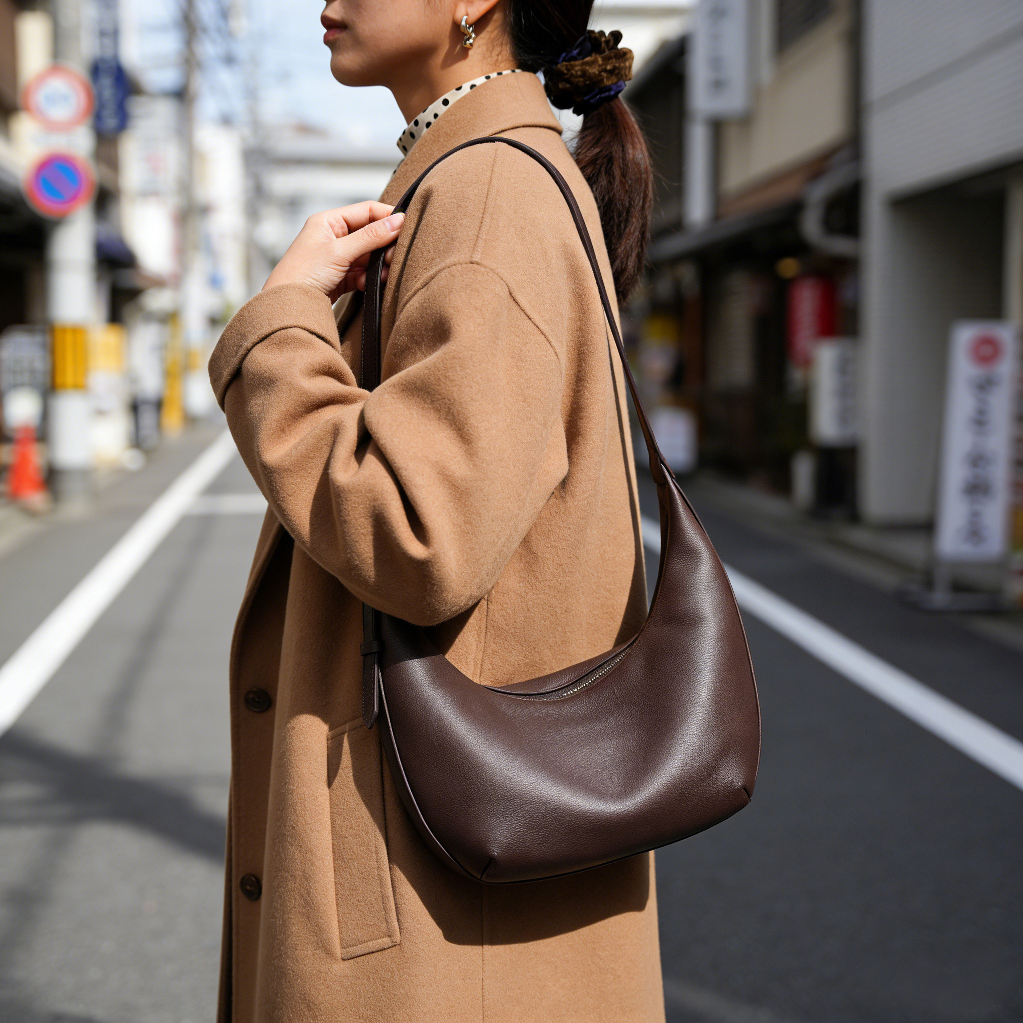 HIRCOMP都市简约通勤真皮hobo包