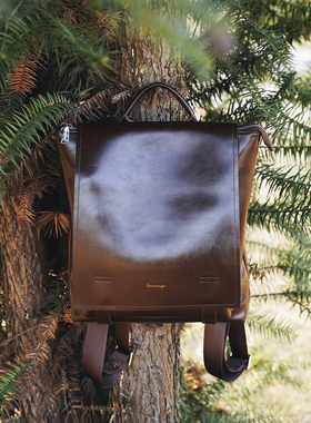 禾二HIR大松果 复古双肩背包牛皮大容量通勤旅行英伦学院电脑书包