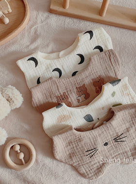【3件装】A类春夏纯棉纱布围嘴新生儿围兜卡通柔软婴儿全棉口水巾