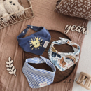 ins日本婴儿三角巾儿童围巾高端纯棉卡通兔子按扣围兜口水巾3件装