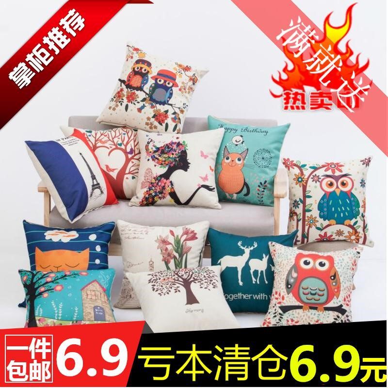 卡通亚麻风格床头靠枕汽车靠垫沙发靠背抱枕套不含芯40x40cm60x60|msdalam kategori rumah Fabrik, bantal/bantal - dari Buy2taobao.com untuk memberikan perkhidmatan ejen Taobao profesional membeli