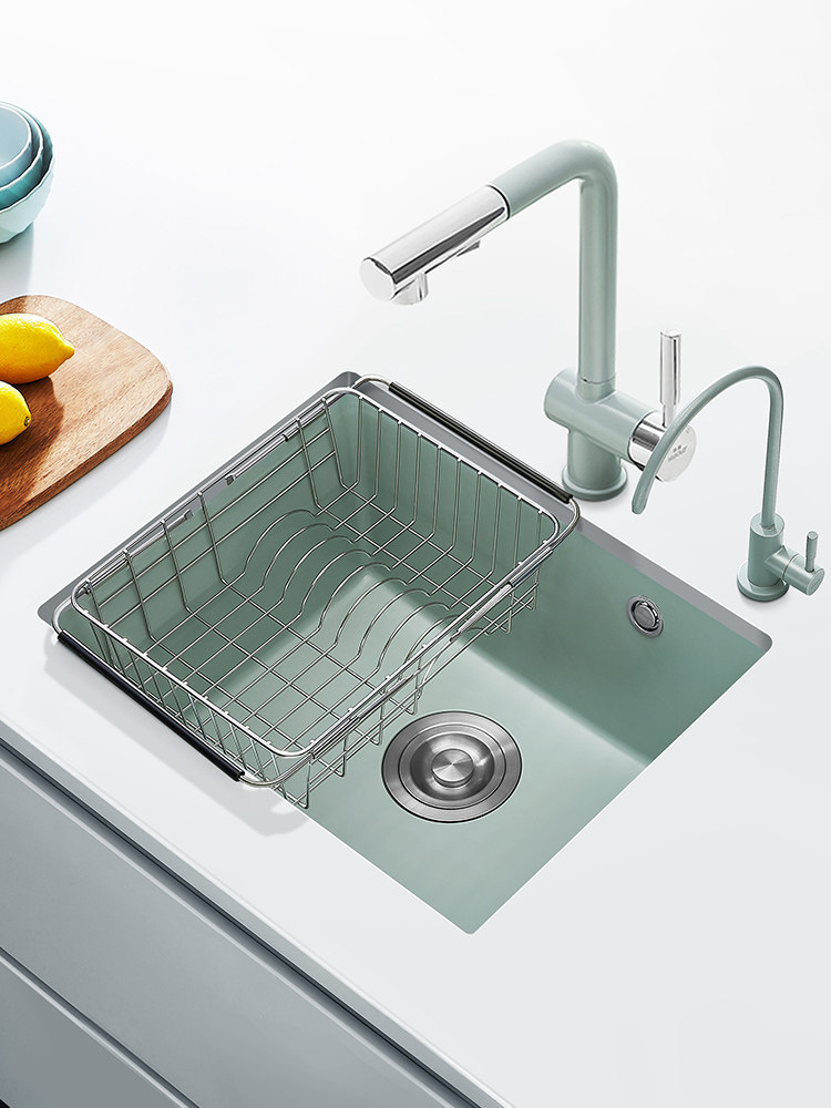 悍高厨房食品级石英石水槽小单槽洗菜洗碗盆台上台下盆沥水篮套餐