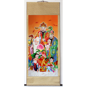三星高照挂画客厅中堂画堂屋武财神入户玄关壁画五路财神装饰画