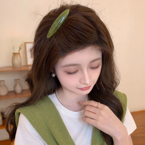 绿色醋酸长椭圆倒插梳发夹显脸小