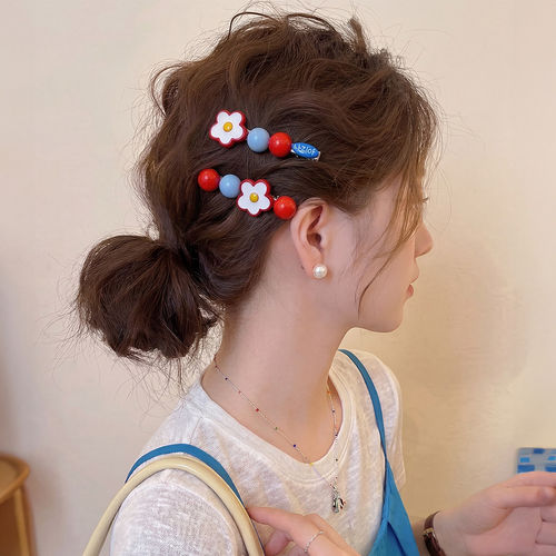 甜美花朵彩色珠子刘海发夹