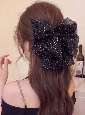 法式复古经典优质波点蝴蝶结发夹女后脑勺盘发抓夹氛围感气质头饰