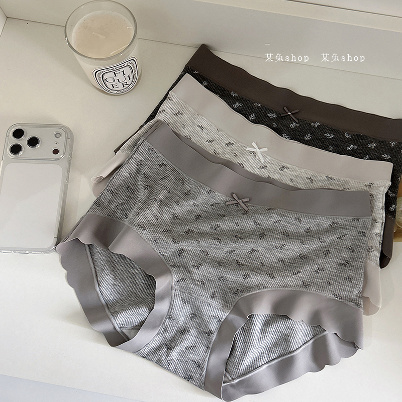 巨柔软莫代尔碎花灰色深色无痕简约包臀中高腰三角内裤女生平角