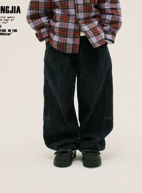 【抓绒】好品质防掉色深秋冬季牛仔裤男女童装宽松松紧腰弯刀裤