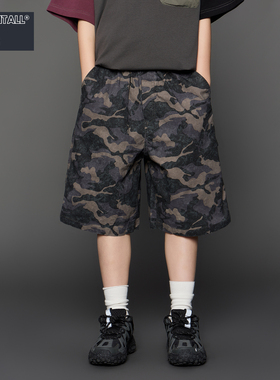 灰紫色儿童迷彩短裤帅气百搭宽松松紧腰儿童裤子宽松男女童装