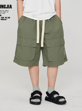 ZAIXONGJIA◆夏季绿色儿童休闲短裤宽松松紧腰工装风棉帅气百搭