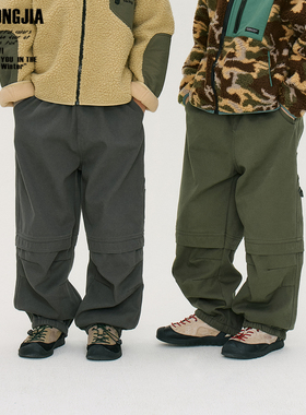 两色加绒加厚束脚工装长裤儿童裤子休闲长裤男女童装儿童裤子冬新