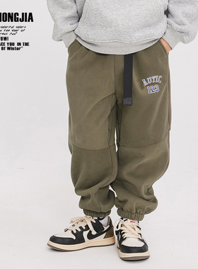 ZAIXIONGJIA◆绿色加绒加厚休闲宽松运动裤卫裤男女童装冬松紧腰