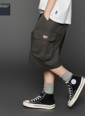夏季新品灰色侧口袋小标工装休闲短裤男女童装儿童裤子松紧腰棉