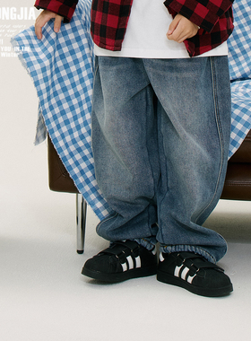 浅蓝冬季新加绒加厚柔软牛仔长裤松紧腰儿童裤子幼儿园库男女童装