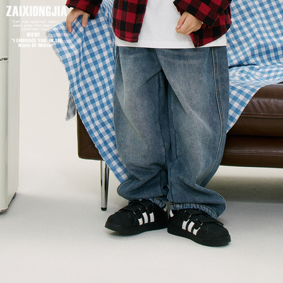 浅蓝冬季新加绒加厚柔软牛仔长裤松紧腰儿童裤子幼儿园库男女童装