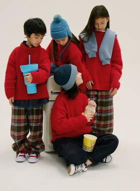 喜庆红冬新年圣诞款圈圈纱含绵羊毛儿童毛衣针织衫男女童装打底衫