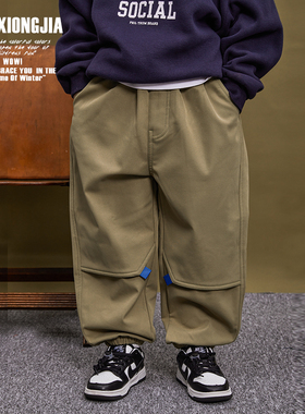 ZAIXONGJIA◆冬新加绒加厚保暖绿色束脚长裤童裤男童童装柔软休闲