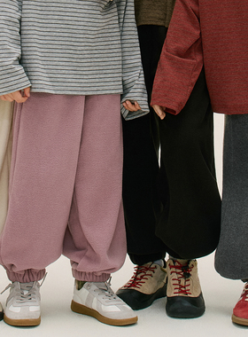 四色摇粒绒束脚长裤秋冬新男女童装宽松东京要儿童裤子百搭舒适