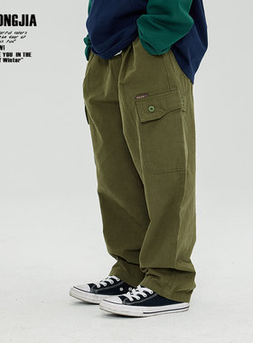 ZAIXIONGJIA◆绿色口袋工装长裤童裤儿童裤子春秋新品棉松紧腰棉