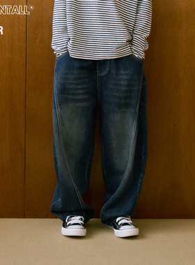 蓝色磨白软牛仔长裤儿童裤子百搭版型好松紧腰宽松男女童装春秋新