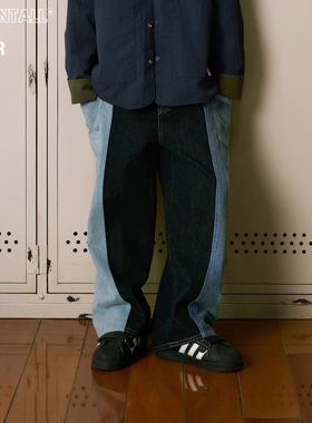 复杂做工拼色牛仔长裤儿童裤子松紧腰男女童装宽松软版型好春秋