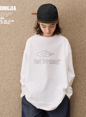 ZAIXIONGJIA◆白色宽松下摆拼接设计卫衣T恤上衣打底衫街舞童装