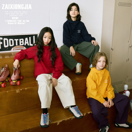 【四色】户外露营软壳连帽防泼水防风速干外套春秋儿童上衣冲锋衣