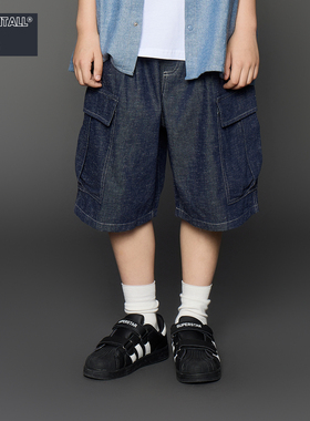 【不掉色】工装蓝色牛仔短裤儿童裤子夏季新品透气男女童装松紧腰