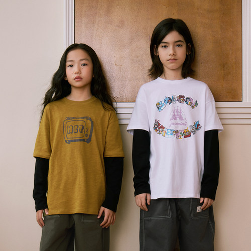 两色假两件长袖T恤儿童上衣卡通印花男女童装基础打底衫宽松棉