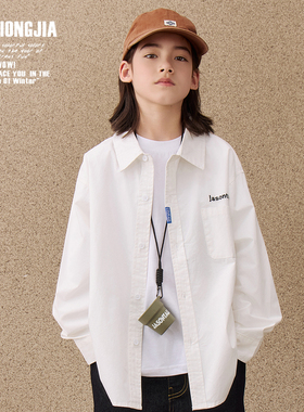 ZAIXIONGJIA◆简约春秋白色长袖翻领衬衫儿童上衣内搭衬衫棉宽松