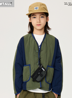 ZAIXIONGJIA◆深秋初冬夹棉外套薄棉袄开衫儿童上衣拼色拼色洋气