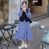 C270-2728-P160-K238新品马甲格子加鱼尾裙套装，女装连衣裙，2C270