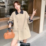 C270-2757-P155-K228撞色格子中长款风衣，女装风衣，2C270