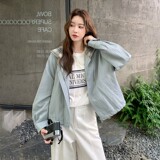 C270-2863-P175-K258戴帽拼接格子短款仿小羊皮皮衣，女装风衣，2C270