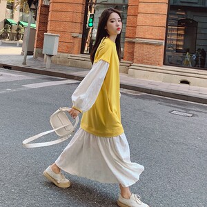 2C270-2367-P125 春款假两件长款卫衣蕾丝裙  控178图片