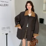 C270-2765-P175-K258春款灯芯绒拼接蜡感皮衣外套，女装风衣，2C270