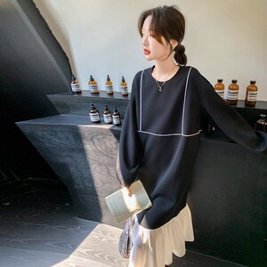 C270-2736-P135-K198 黑白拼接鱼尾卫衣裙图片