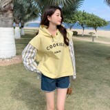 C270-916-P125-K188拼接连帽刺绣撞色卫衣，女装短外套，2C270
