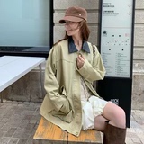 2C270-2880-P165-K228拼皮领大口袋工装外套，女装风衣，2C270
