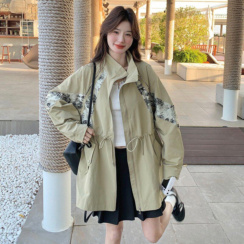 C270-2777-P160-K228拼色工装收腰风衣,女装风衣,2C270
